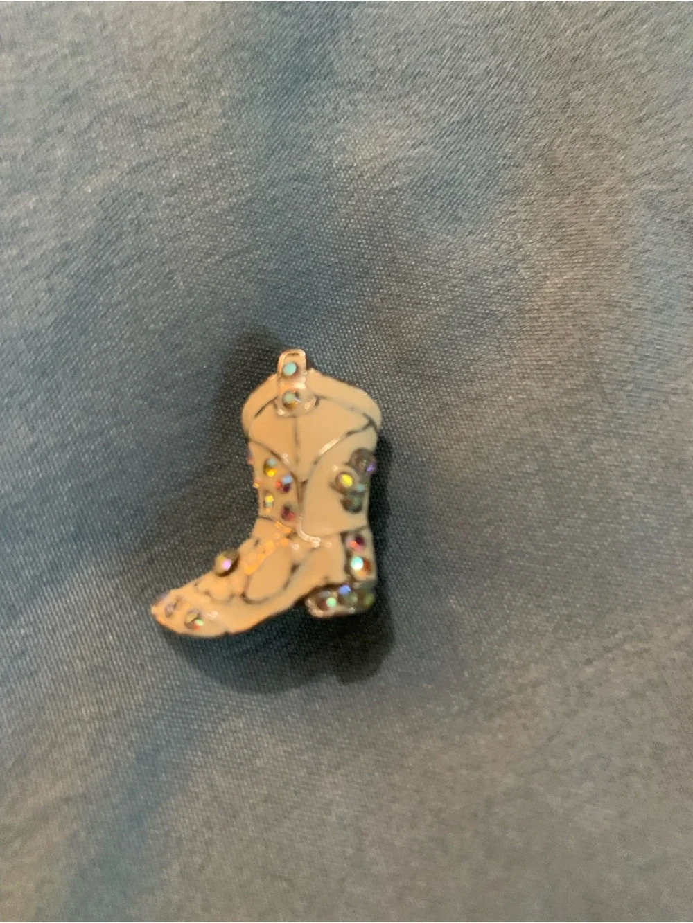 White Enamel Rhinestone Cowboy Boot Brooch